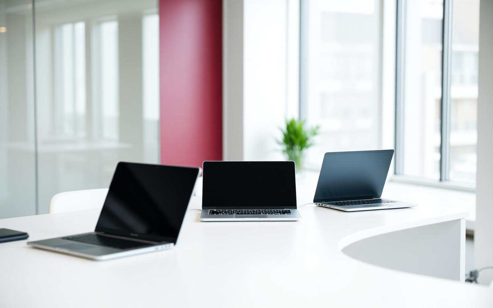 Laptops empresariales administradas por Grupo Academia en una oficina moderna